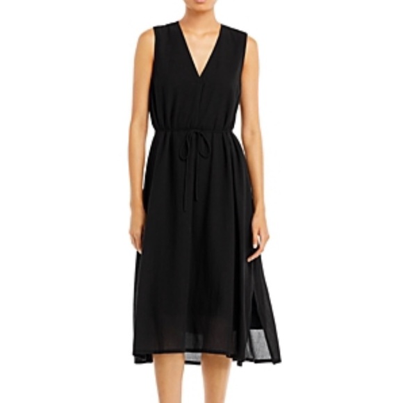 NWT Vince V-Neck Midi Length Black Dress with Tie size XL reg $250 - Picture 2 of 5